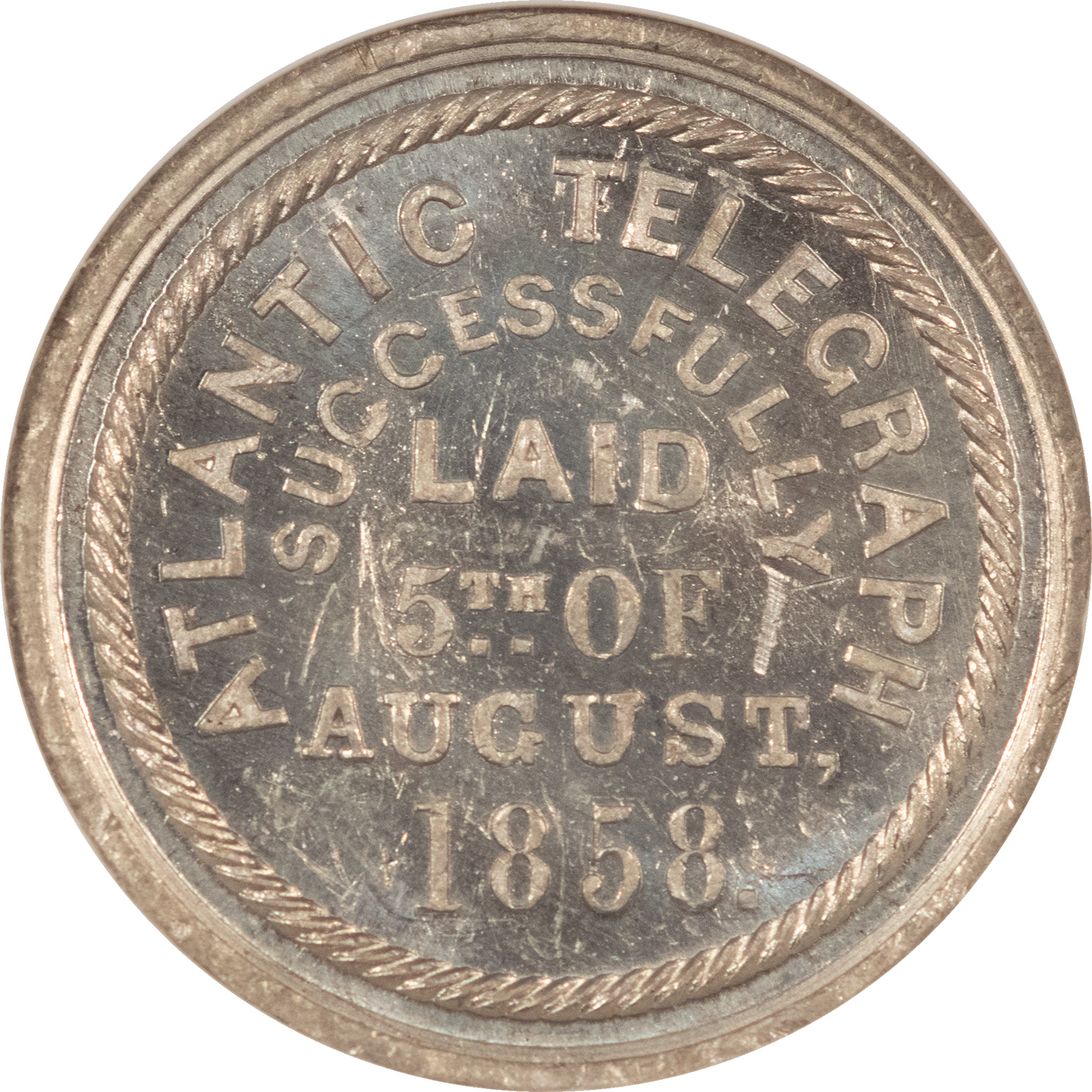 Exonumia 1858 NEW YORK NY M-NY-495 GEORGE H LOVETT MEDAL, ATLANTIC TELEGRAPH – NGC MS-62 Exonumia 1858 NEW YORK NY M-NY-495 GEORGE H LOVETT MEDAL, ATLANTIC TELEGRAPH – NGC MS-62