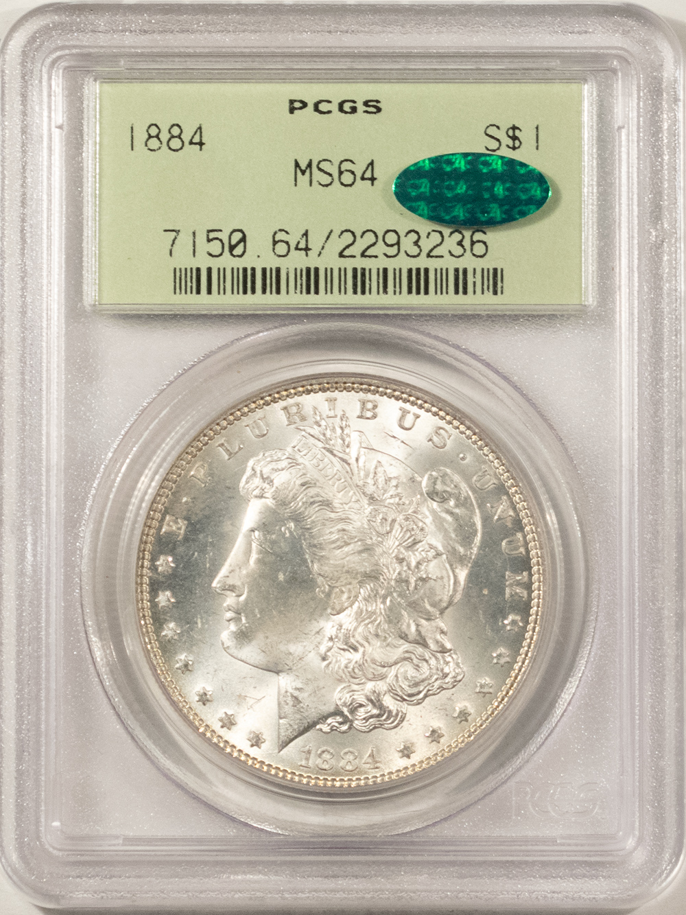 CAC Approved Coins 1884 $1 MORGAN DOLLAR – PCGS MS-64, OLD GREEN HOLDER, PQ++ CAC APPROVED! CAC Approved Coins 1884 $1 MORGAN DOLLAR – PCGS MS-64, OLD GREEN HOLDER, PQ++ CAC APPROVED!