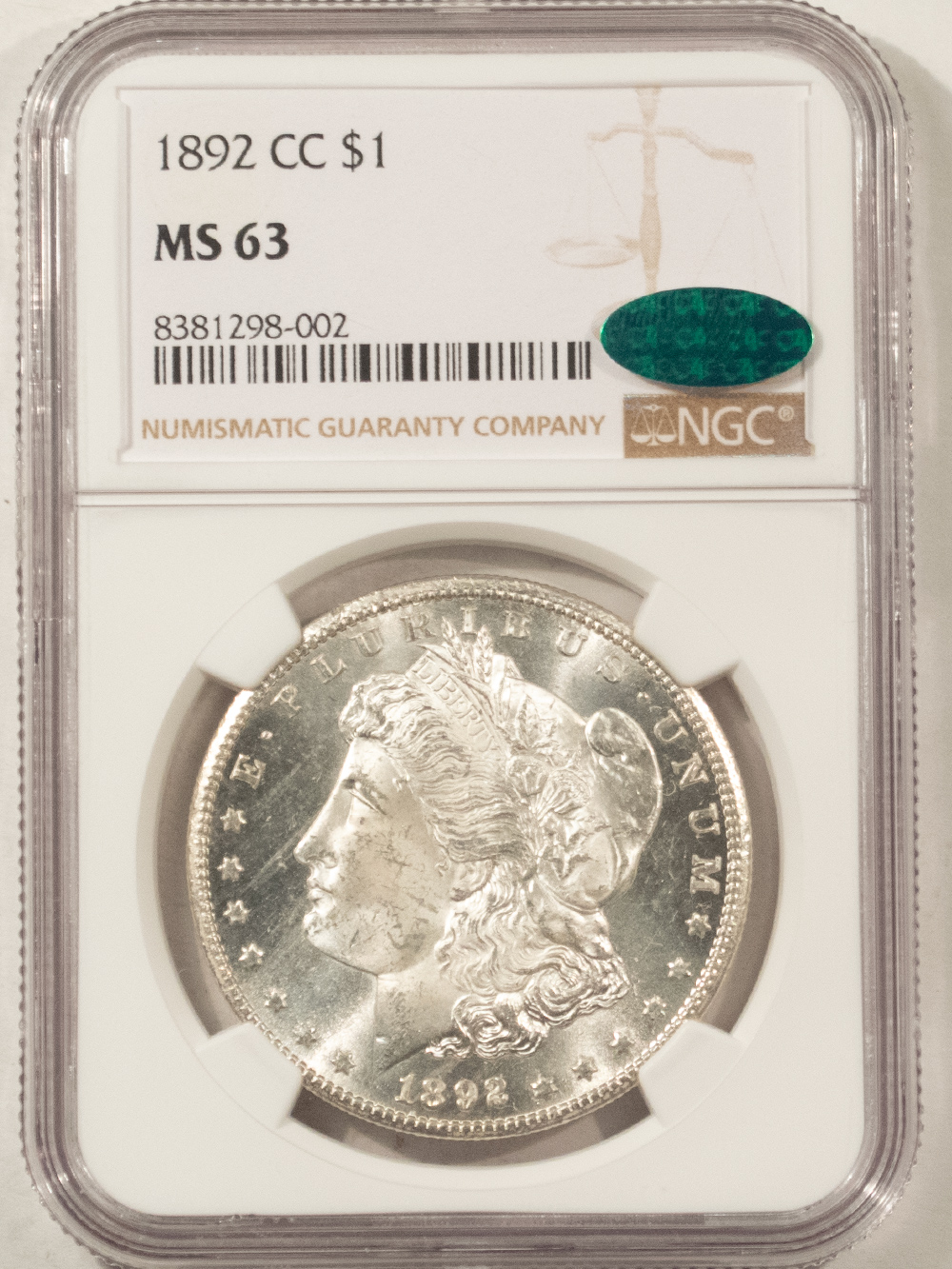 CAC Approved Coins 1892-CC $1 MORGAN DOLLAR NGC MS-63 BLAZING WHITE, PQ, CAC APPROVED! CARSON CITY! CAC Approved Coins 1892-CC $1 MORGAN DOLLAR NGC MS-63 BLAZING WHITE, PQ, CAC APPROVED! CARSON CITY!