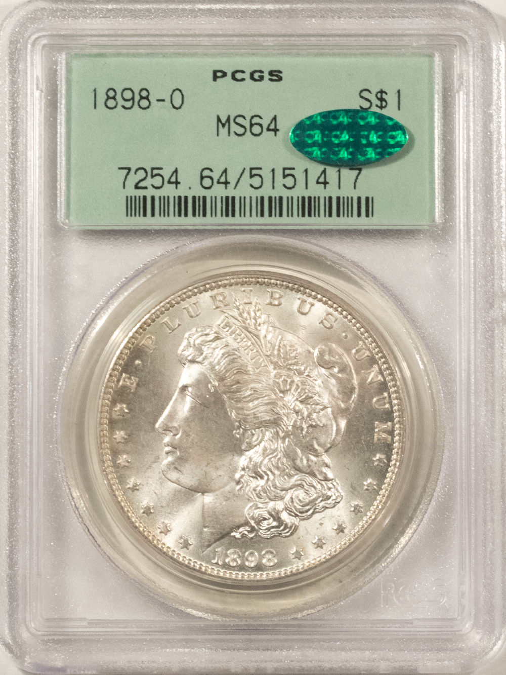 CAC Approved Coins 1898-O MORGAN DOLLAR, PCGS MS-64 OLD GREEN HOLDER PREMIUM QUALITY+ CAC APPROVED! CAC Approved Coins 1898-O MORGAN DOLLAR, PCGS MS-64 OLD GREEN HOLDER PREMIUM QUALITY+ CAC APPROVED!