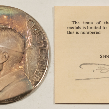 Exonumia 1967 SIR FRANCIS CHICHESTER GIPSY MOTH IV SPINK SILVER MEDAL, PRETTY GEM W/ BOX! Exonumia 1967 SIR FRANCIS CHICHESTER GIPSY MOTH IV SPINK SILVER MEDAL, PRETTY GEM W/ BOX!