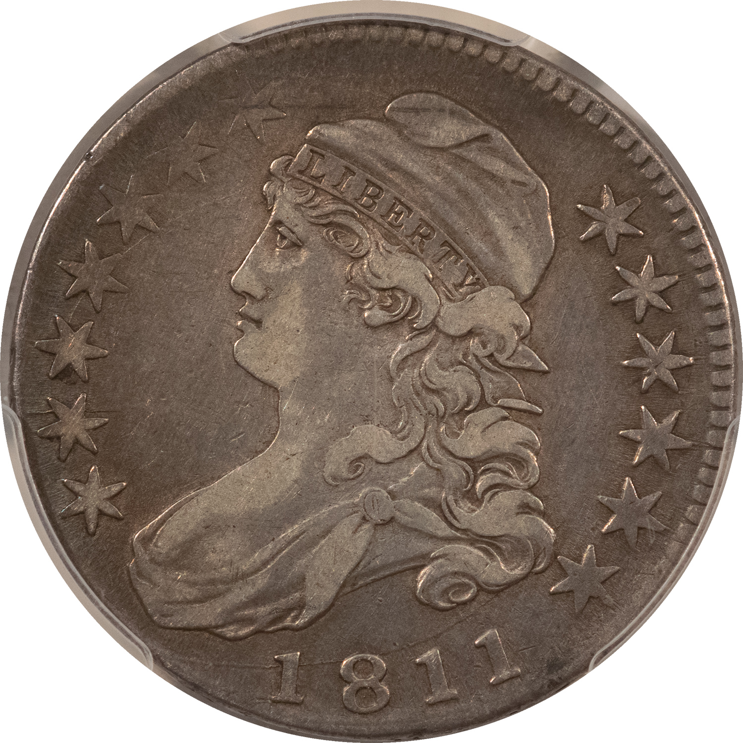 Early Halves 1811 CAPPED BUST HALF DOLLAR LG 8 PCGS GENUINE CLEANED VF DETAIL, NICE NEARLY XF Early Halves 1811 CAPPED BUST HALF DOLLAR LG 8 PCGS GENUINE CLEANED VF DETAIL, NICE NEARLY XF