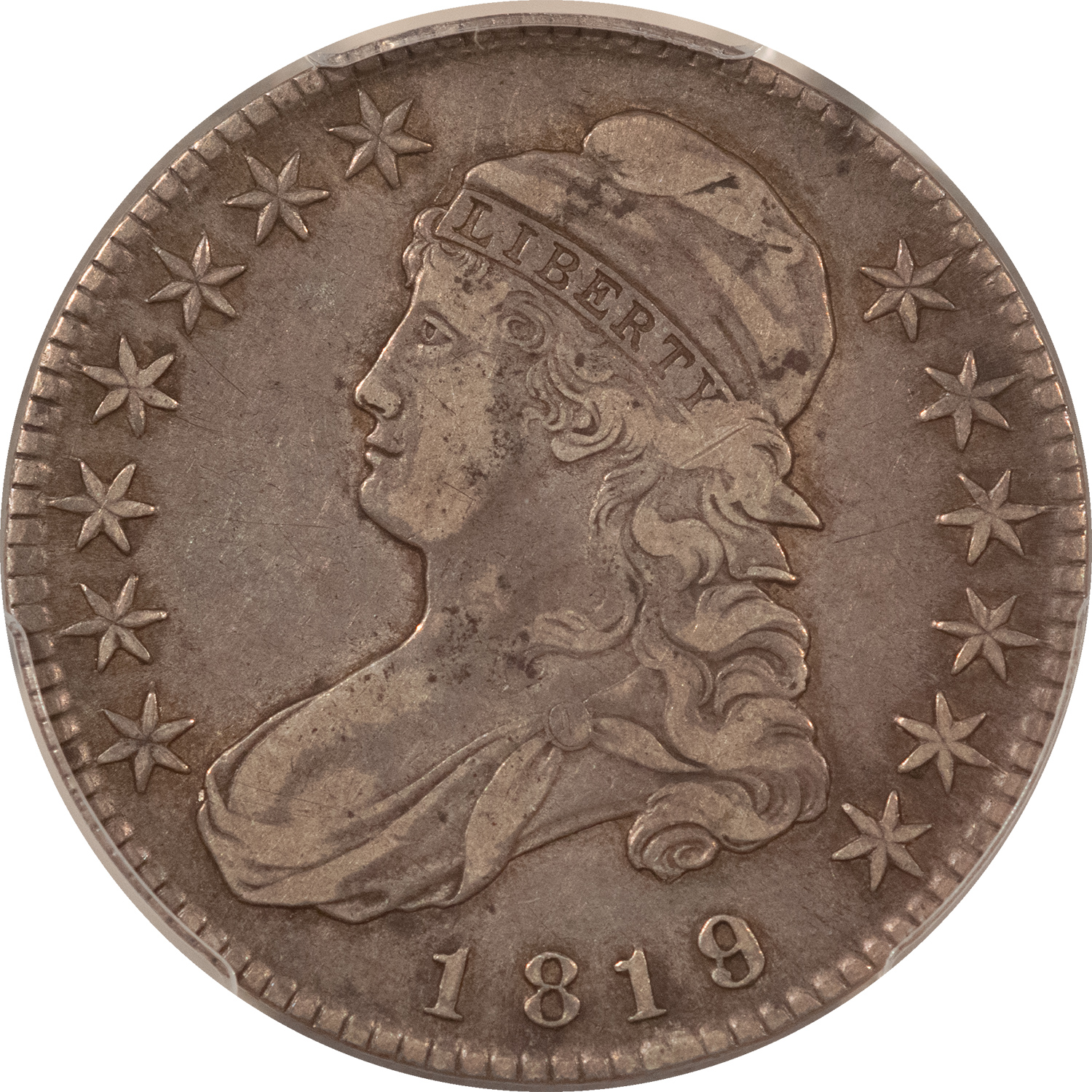 Early Halves 1819/8 CAPPED BUST HALF DOLLAR LARGE 9 – PCGS VF-30, NICE, WHOLESOME! Early Halves 1819/8 CAPPED BUST HALF DOLLAR LARGE 9 – PCGS VF-30, NICE, WHOLESOME!