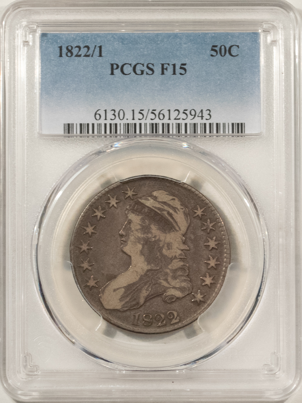 Early Halves 1822/1 CAPPED BUST HALF DOLLAR – PCGS F-15, POPULAR VARIETY! Early Halves 1822/1 CAPPED BUST HALF DOLLAR – PCGS F-15, POPULAR VARIETY!