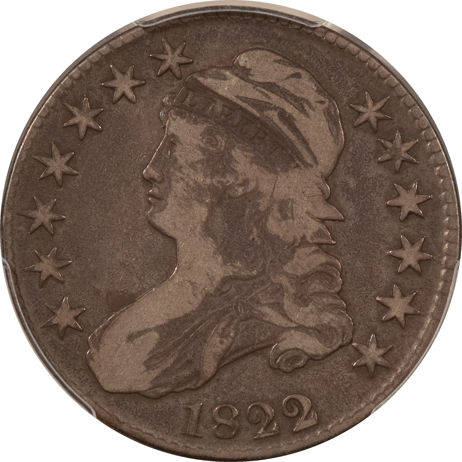 Early Halves 1822/1 CAPPED BUST HALF DOLLAR – PCGS F-15, POPULAR VARIETY! Early Halves 1822/1 CAPPED BUST HALF DOLLAR – PCGS F-15, POPULAR VARIETY!