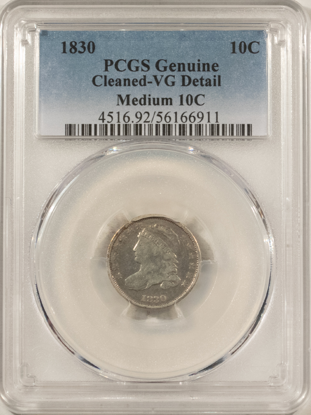Capped Bust Dimes 1830 CAPPED BUST DIME, MEDIUM 10C – PCGS GENUINE VG DETAILS, CLEANED! Capped Bust Dimes 1830 CAPPED BUST DIME, MEDIUM 10C – PCGS GENUINE VG DETAILS, CLEANED!