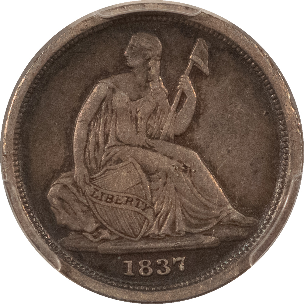 Dimes 1837 LIBERTY SEATED DIME, SMALL DATE PCGS GENUINE XF DETAILS, DAMAGED, NICE LOOK Dimes 1837 LIBERTY SEATED DIME, SMALL DATE PCGS GENUINE XF DETAILS, DAMAGED, NICE LOOK