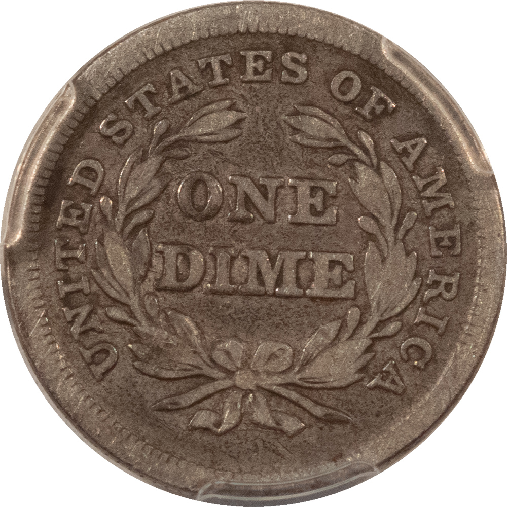 Dimes 1838 LIBERTY SEATED DIME, NO DRAPERY, LARGE STARS – PCGS F-12, NICE ORIGINAL Dimes 1838 LIBERTY SEATED DIME, NO DRAPERY, LARGE STARS – PCGS F-12, NICE ORIGINAL