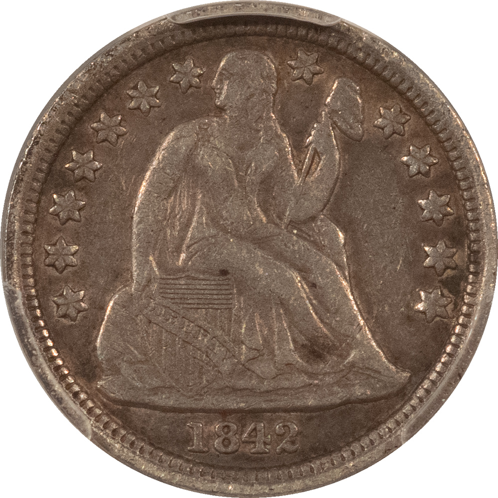 Dimes 1842 LIBERTY SEATED DIME – PCGS GENUINE XF DETAILS, EDGE DAMAGE, SEEMS NICE Dimes 1842 LIBERTY SEATED DIME – PCGS GENUINE XF DETAILS, EDGE DAMAGE, SEEMS NICE