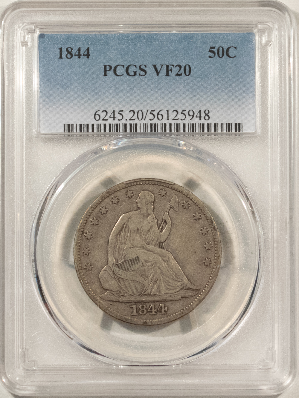Half Dollars 1844 SEATED LIBERTY HALF DOLLAR – PCGS VF-20, NICE ORIGINAL! Half Dollars 1844 SEATED LIBERTY HALF DOLLAR – PCGS VF-20, NICE ORIGINAL!