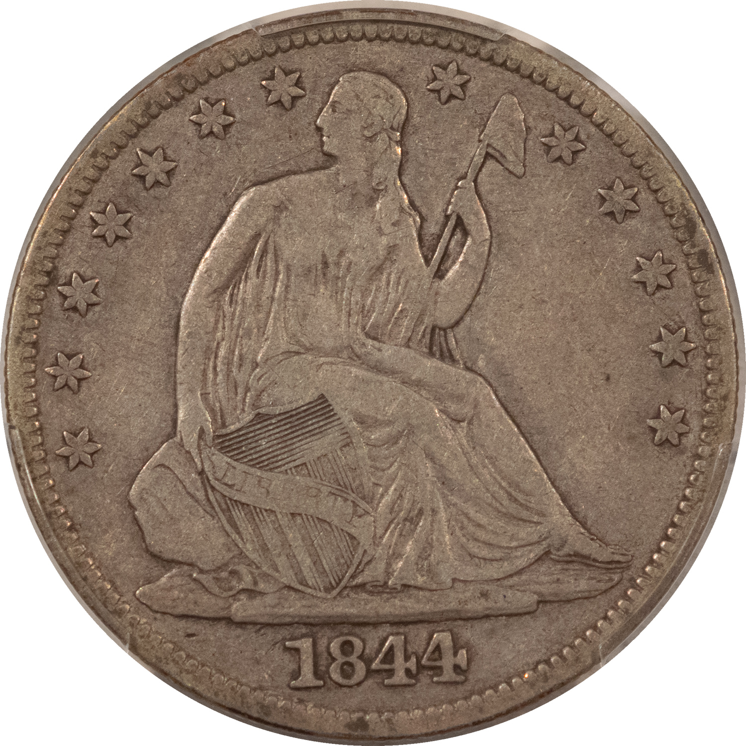 Half Dollars 1844 SEATED LIBERTY HALF DOLLAR – PCGS VF-20, NICE ORIGINAL! Half Dollars 1844 SEATED LIBERTY HALF DOLLAR – PCGS VF-20, NICE ORIGINAL!