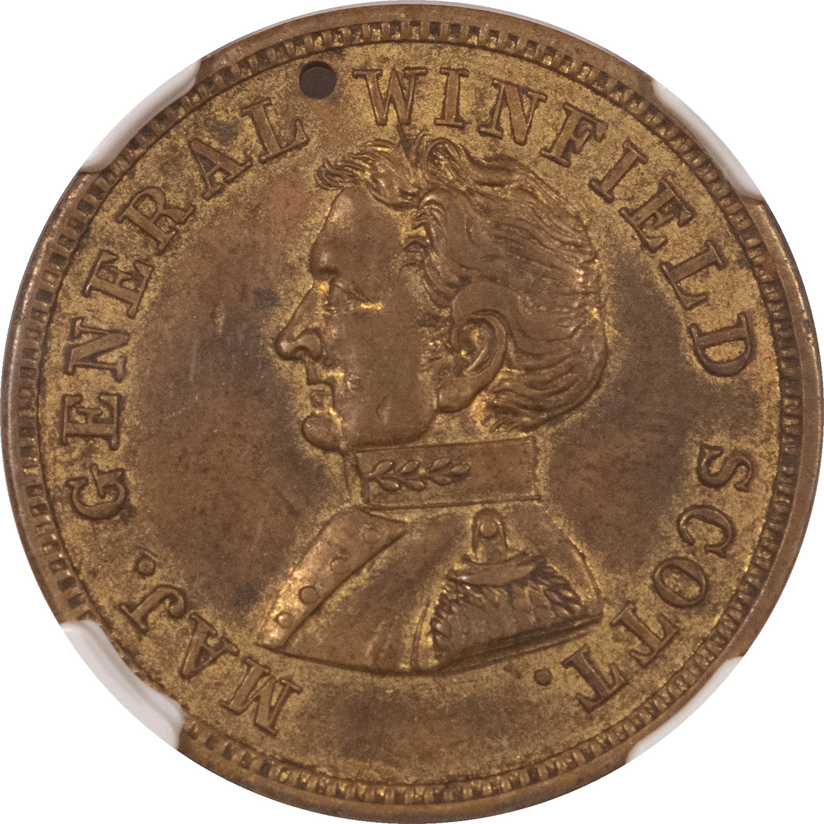 Exonumia (1852) CAMPAIGN 26MM DEWITT-WS-1852-13 BRASS MAJ. GEN W. SCOTT MEDAL – NGC AU-55 Exonumia (1852) CAMPAIGN 26MM DEWITT-WS-1852-13 BRASS MAJ. GEN W. SCOTT MEDAL – NGC AU-55