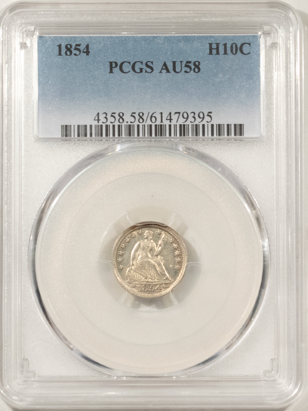 Half Dimes 1854 LIBERTY SEATED HALF DIME – PCGS AU-58, LOOKS UNCIRCULATED! Half Dimes 1854 LIBERTY SEATED HALF DIME – PCGS AU-58, LOOKS UNCIRCULATED!