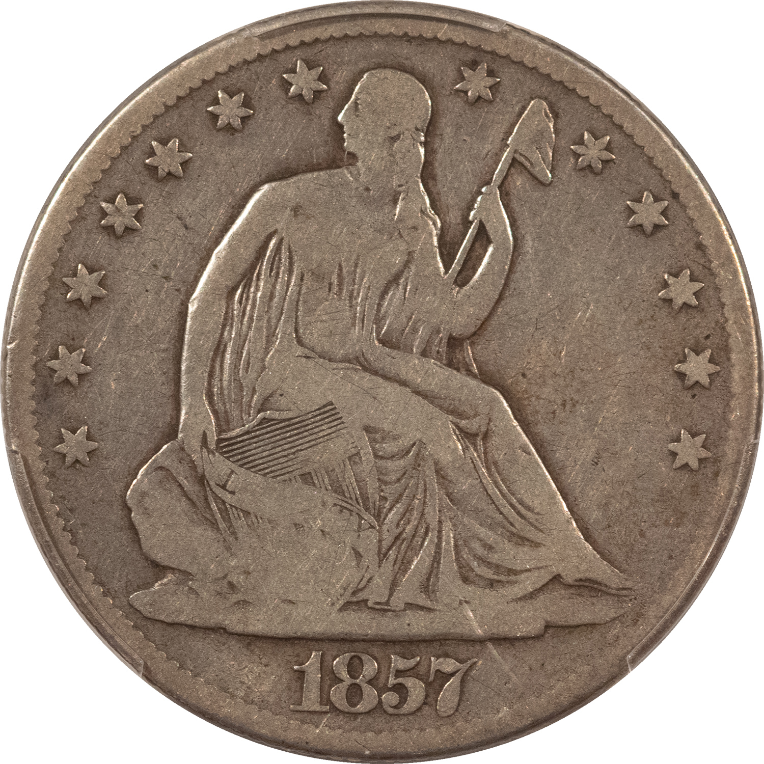 Early Halves 1857-O SEATED LIBERTY HALF DOLLAR – PCGS GENUINE SCRATCH VF DETAIL! Early Halves 1857-O SEATED LIBERTY HALF DOLLAR – PCGS GENUINE SCRATCH VF DETAIL!