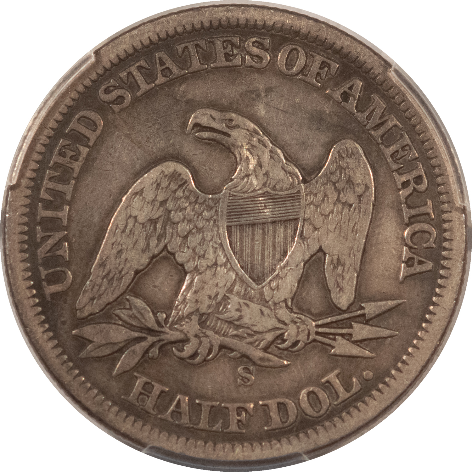 Half Dollars 1857-S SEATED LIBERTY HALF DOLLAR – PCGS GENUINE CLEANED F DETAIL, TOUGH! Half Dollars 1857-S SEATED LIBERTY HALF DOLLAR – PCGS GENUINE CLEANED F DETAIL, TOUGH!