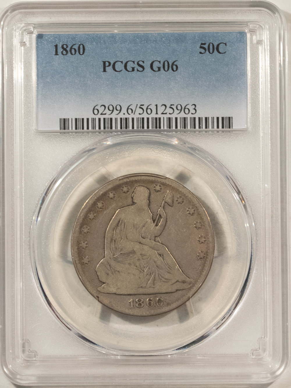 Half Dollars 1860 SEATED LIBERTY HALF DOLLAR – PCGS G-06! Half Dollars 1860 SEATED LIBERTY HALF DOLLAR – PCGS G-06!