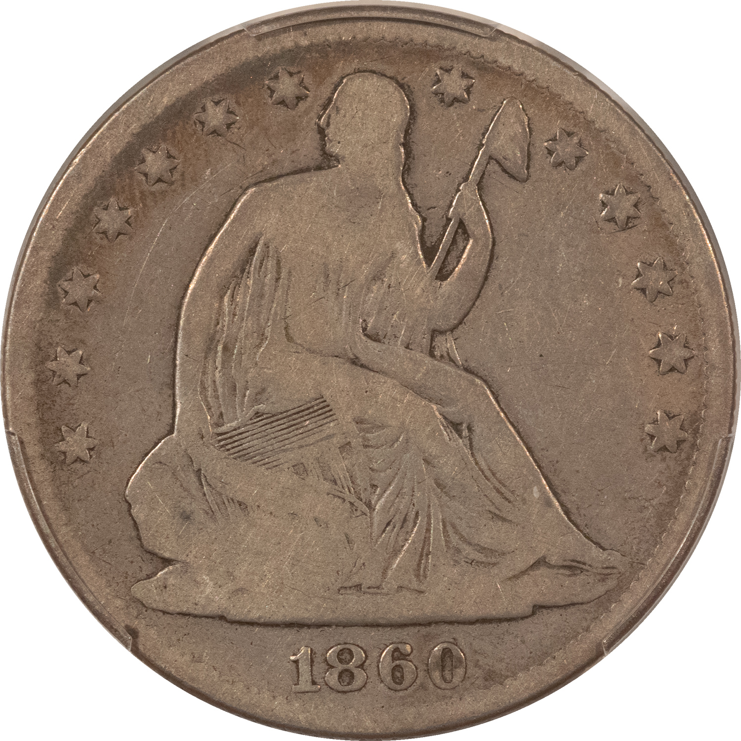 Half Dollars 1860 SEATED LIBERTY HALF DOLLAR – PCGS G-06! Half Dollars 1860 SEATED LIBERTY HALF DOLLAR – PCGS G-06!