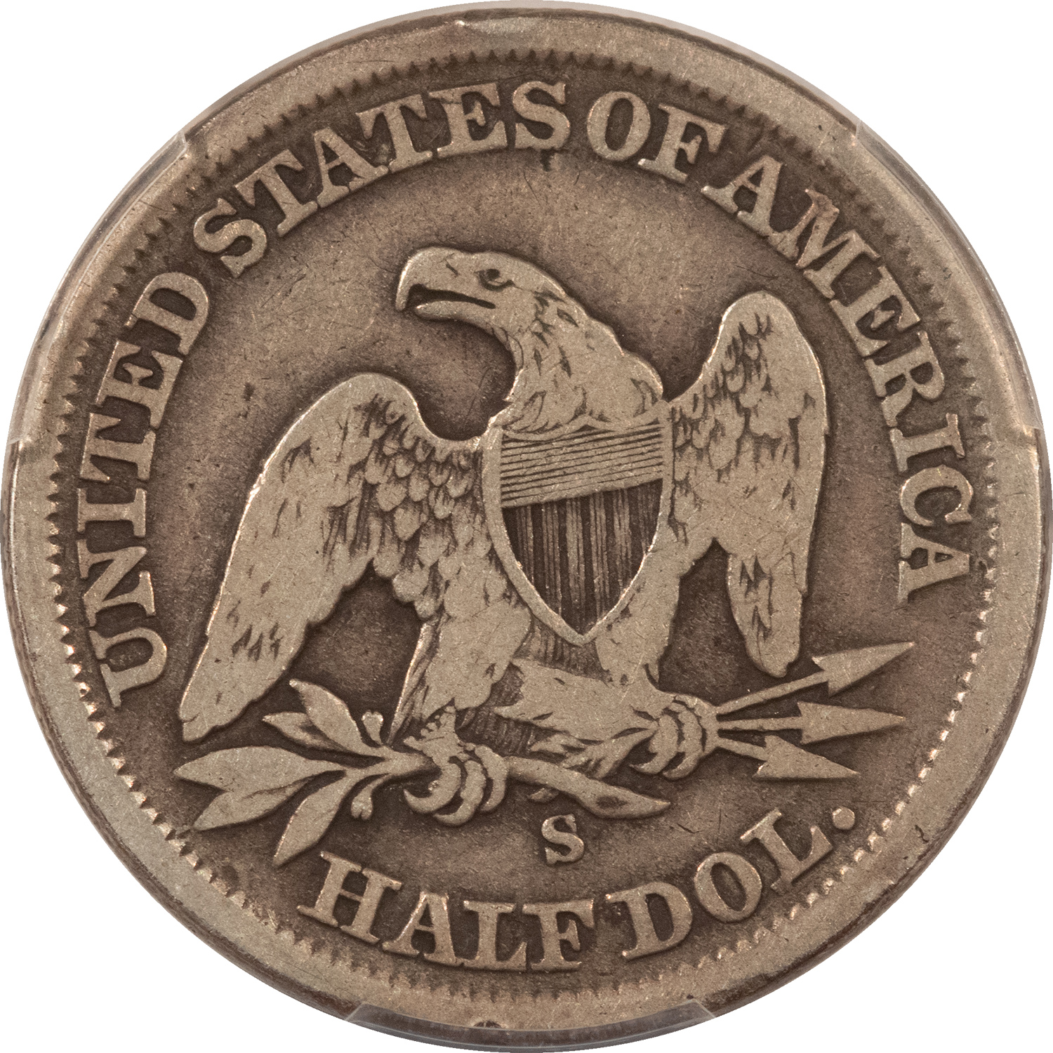 Half Dollars 1861-S SEATED LIBERTY HALF DOLLAR PCGS GENUINE DAMAGE VG DETAIL POPULAR CW DATE Half Dollars 1861-S SEATED LIBERTY HALF DOLLAR PCGS GENUINE DAMAGE VG DETAIL POPULAR CW DATE