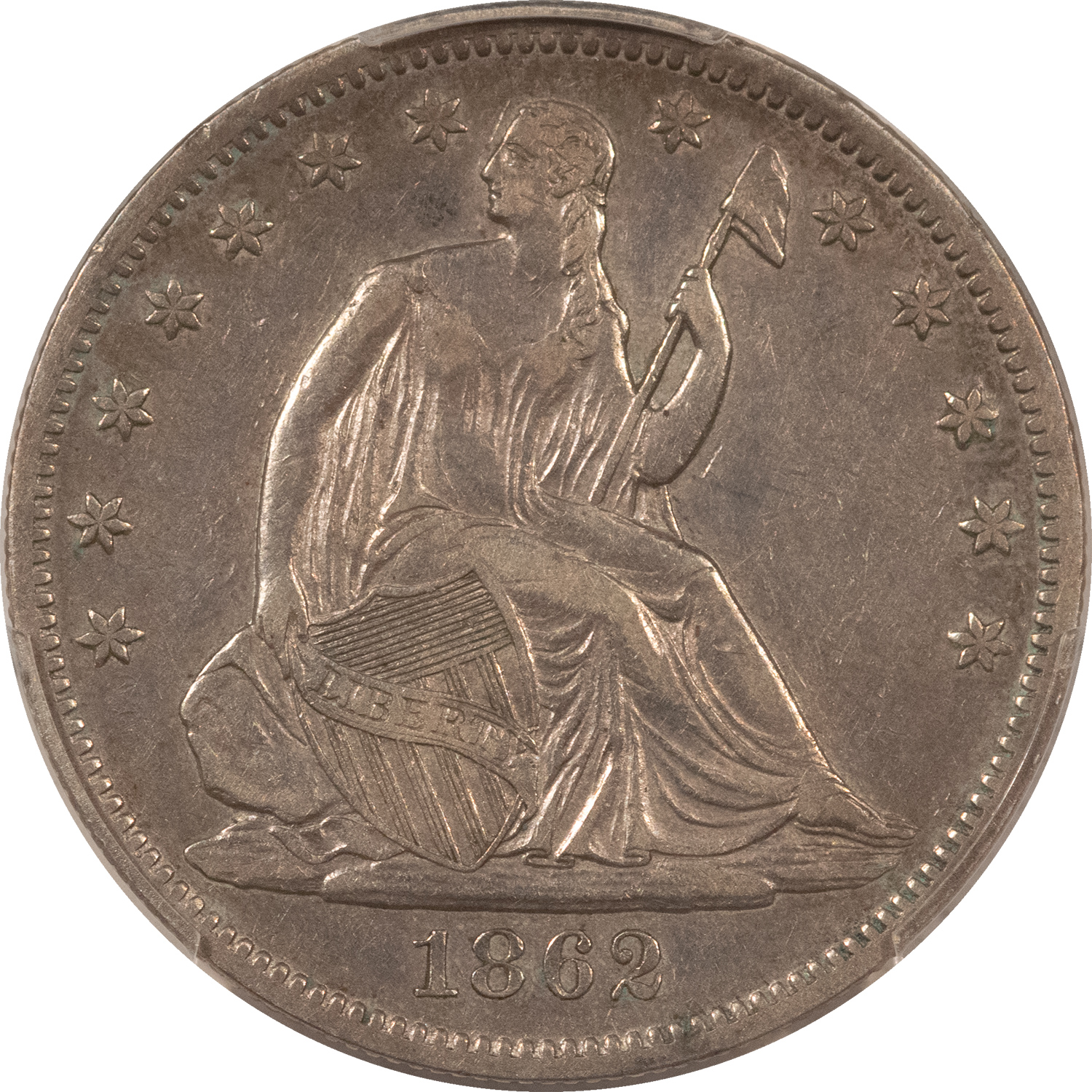 Half Dollars 1862 SEATED LIBERTY HALF DOLLAR – PCGS GENUINE CLEANED XF DETAIL, TOUGH DATE! Half Dollars 1862 SEATED LIBERTY HALF DOLLAR – PCGS GENUINE CLEANED XF DETAIL, TOUGH DATE!