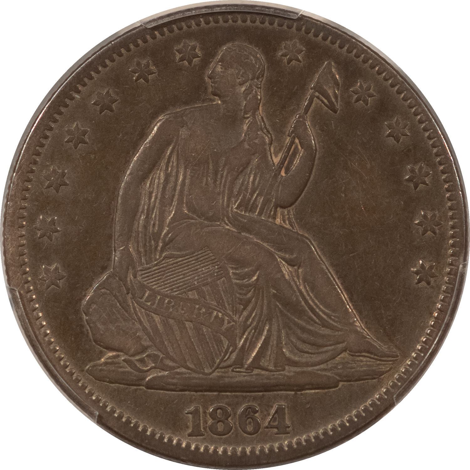 Half Dollars 1864 SEATED LIBERTY HALF DOLLAR PCGS GENUINE CLEANED VF DETAIL CW DATE, LOOKS XF Half Dollars 1864 SEATED LIBERTY HALF DOLLAR PCGS GENUINE CLEANED VF DETAIL CW DATE, LOOKS XF