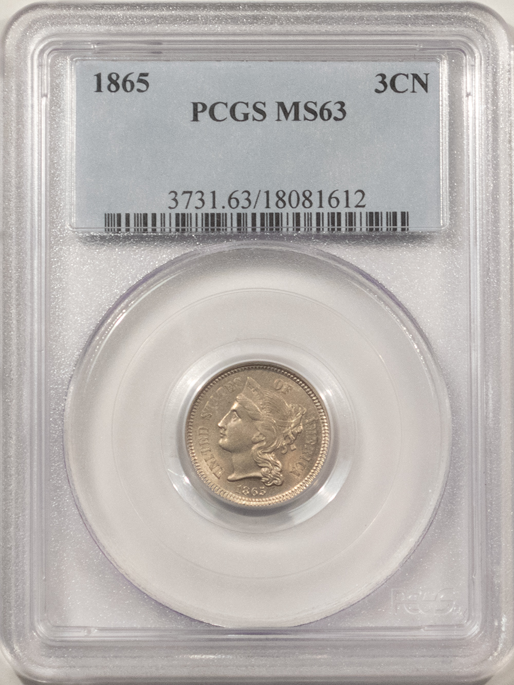 New Certified Coins 1865 THREE CENT NICKEL – PCGS MS-63, CHOICE & PREMIUM QUALITY! New Certified Coins 1865 THREE CENT NICKEL – PCGS MS-63, CHOICE & PREMIUM QUALITY!