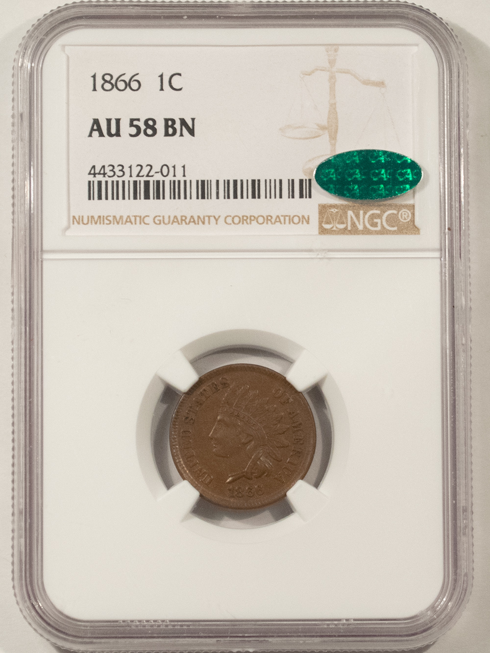 CAC Approved Coins 1866 INDIAN CENT – NGC AU-58 BN, ORIGINAL PREMIUM QUALITY! CAC APPROVED! CAC Approved Coins 1866 INDIAN CENT – NGC AU-58 BN, ORIGINAL PREMIUM QUALITY! CAC APPROVED!