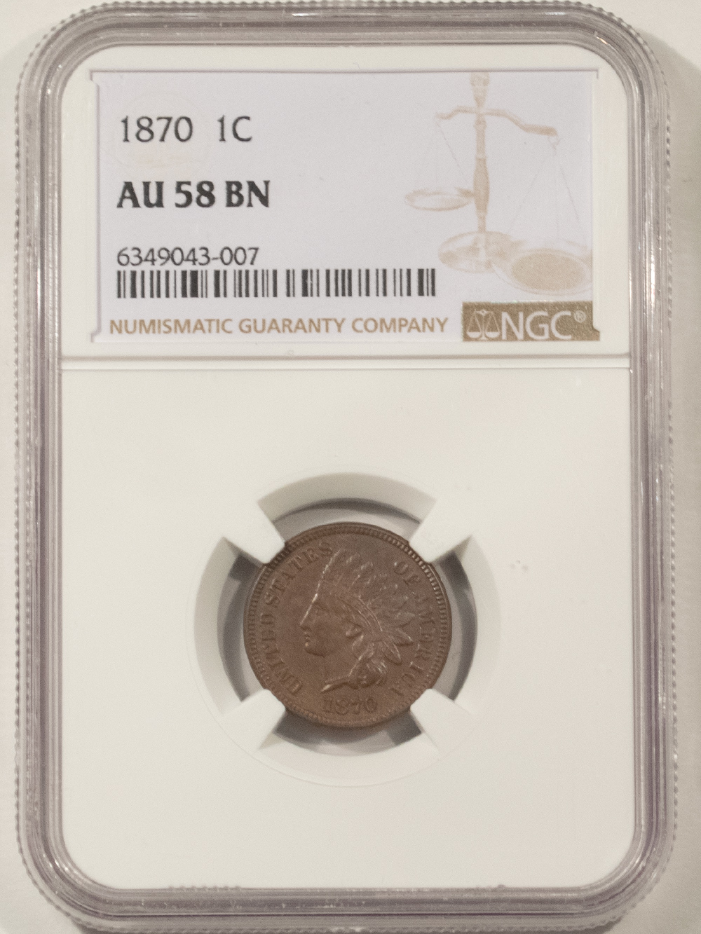 Indian 1870 INDIAN CENT – NGC AU-58 BN, ORIGINAL LUSTER! NICE! Indian 1870 INDIAN CENT – NGC AU-58 BN, ORIGINAL LUSTER! NICE!