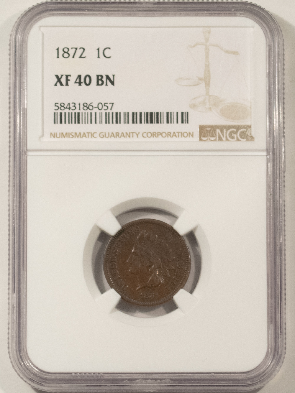 Indian 1872 INDIAN CENT – NGC XF-40 BN, SMOOTH BROWN! Indian 1872 INDIAN CENT – NGC XF-40 BN, SMOOTH BROWN!