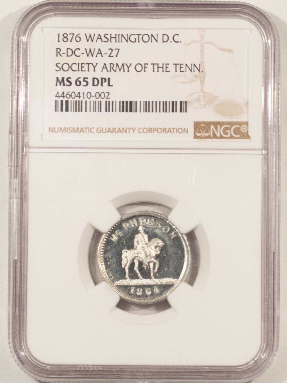 Exonumia 1876 WASHINGTON DC R-DCWA27 SOCIETY ARMY OF TENNESSEE MEDAL NGC MS65 DPL WHITE Exonumia 1876 WASHINGTON DC R-DCWA27 SOCIETY ARMY OF TENNESSEE MEDAL NGC MS65 DPL WHITE