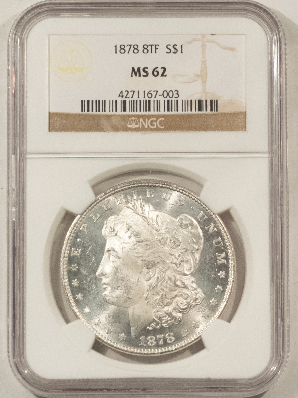 Dollars 1878 8 TF $1 MORGAN DOLLAR – NGC MS-62, BLAST WHITE & SEMI-PROOFLIKE! Dollars 1878 8 TF $1 MORGAN DOLLAR – NGC MS-62, BLAST WHITE & SEMI-PROOFLIKE!