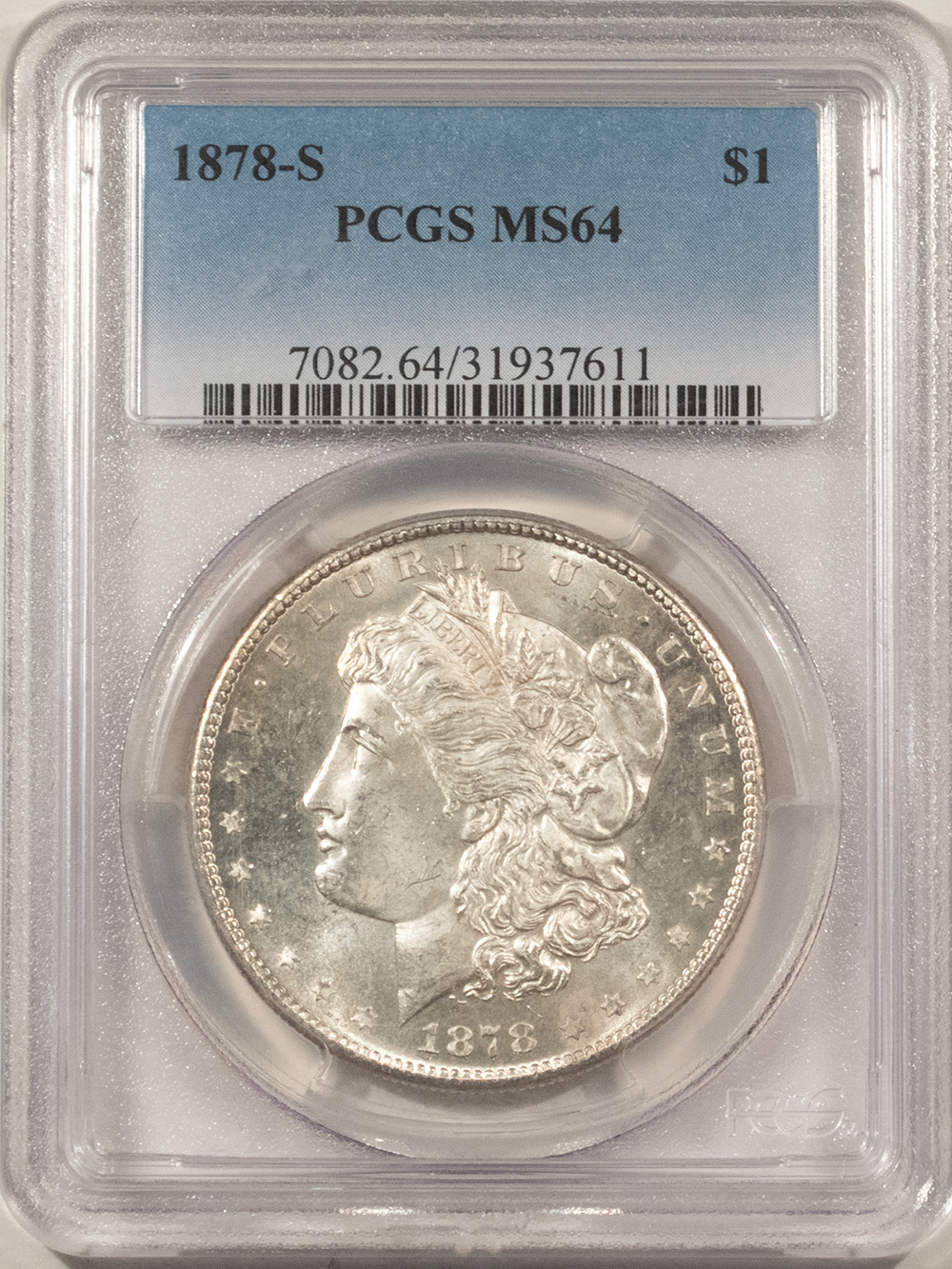 Dollars 1878-S $1 MORGAN DOLLAR – PCGS MS-64, BLAST WHITE! Dollars 1878-S $1 MORGAN DOLLAR – PCGS MS-64, BLAST WHITE!