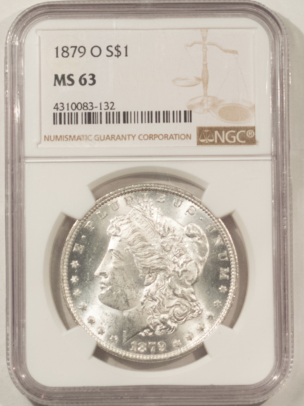 Dollars 1879-O $1 MORGAN DOLLAR – NGC MS-63, BLAST WHITE! FIRST YEAR NEW ORLEANS Dollars 1879-O $1 MORGAN DOLLAR – NGC MS-63, BLAST WHITE! FIRST YEAR NEW ORLEANS