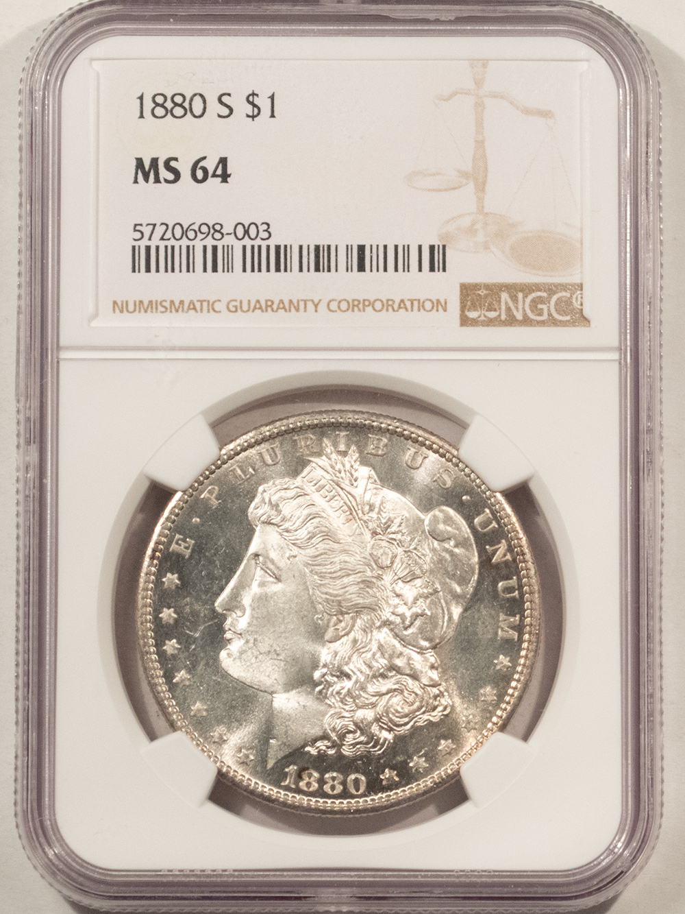 Dollars 1880-S $1 MORGAN DOLLAR – NGC MS-64, BLAST WHITE & PREMIUM QUALITY! Dollars 1880-S $1 MORGAN DOLLAR – NGC MS-64, BLAST WHITE & PREMIUM QUALITY!