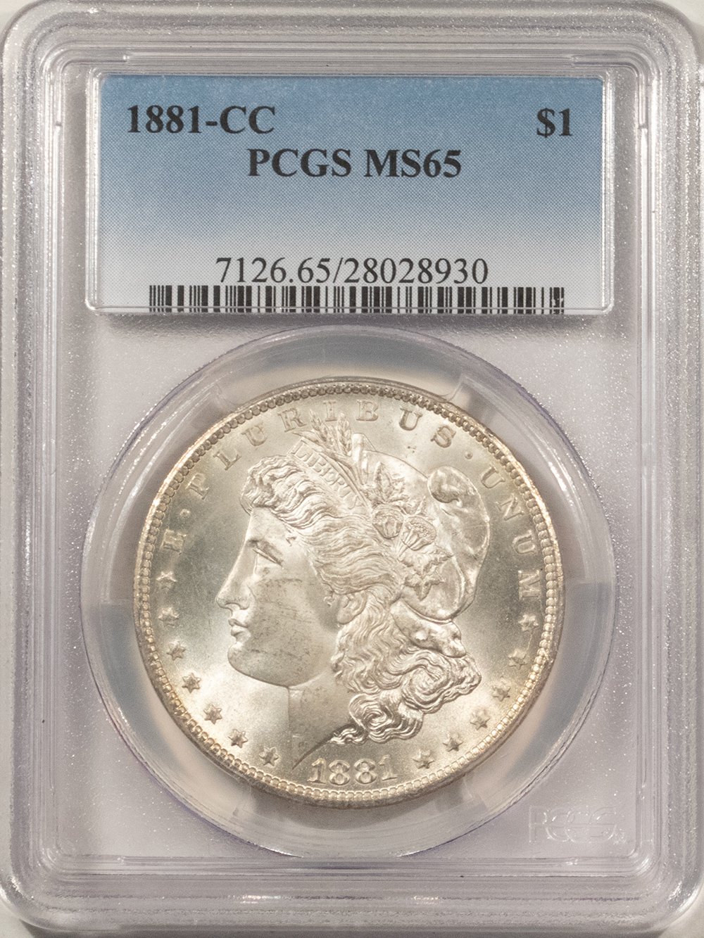 Dollars 1881-CC $1 MORGAN DOLLAR – PCGS MS-65, WHITE FRESH GEM! CARSON CITY! Dollars 1881-CC $1 MORGAN DOLLAR – PCGS MS-65, WHITE FRESH GEM! CARSON CITY!