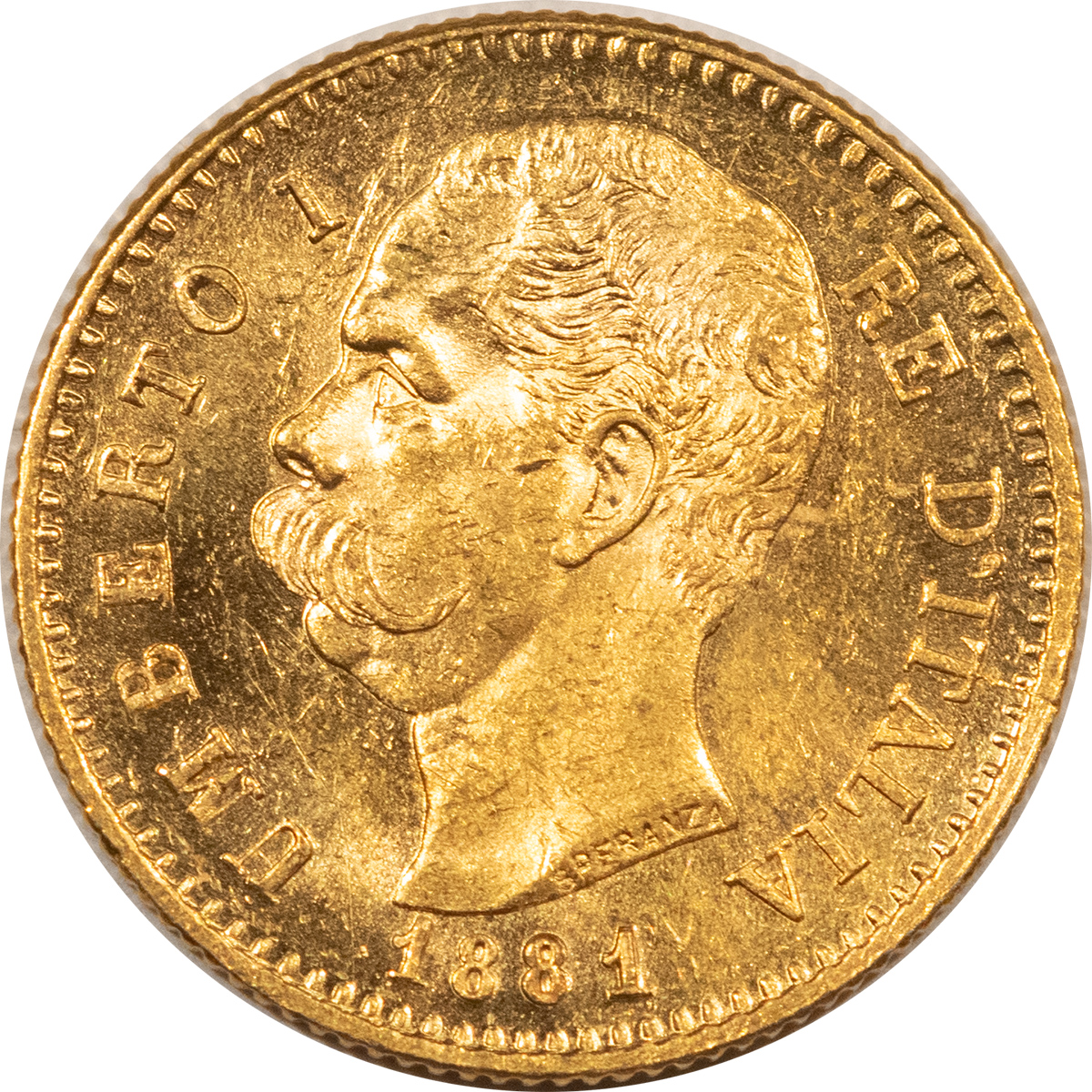 Bullion 1881-R ITALY 20 LIRE GOLD KM#21 – CHOICE UNCIRCULATED PROOFLIKE! .1867 OZ AGW Bullion 1881-R ITALY 20 LIRE GOLD KM#21 – CHOICE UNCIRCULATED PROOFLIKE! .1867 OZ AGW