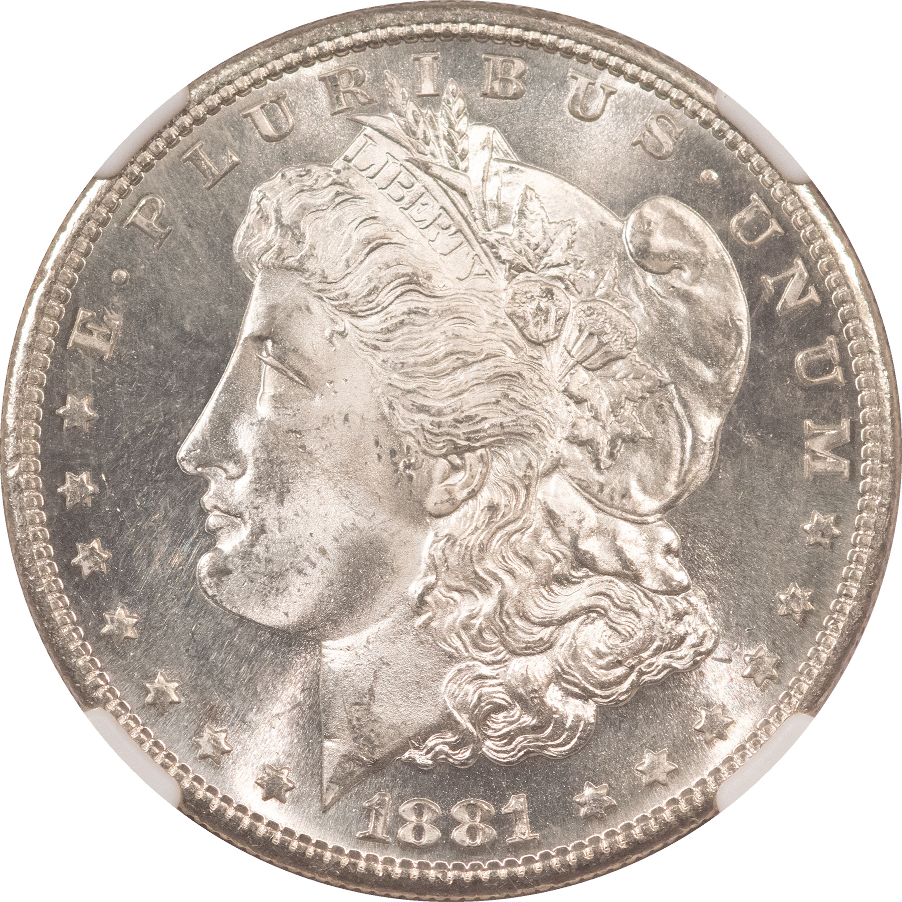 Dollars 1881-S $1 MORGAN DOLLAR – NGC MS-64, BLAST WHITE! Dollars 1881-S $1 MORGAN DOLLAR – NGC MS-64, BLAST WHITE!