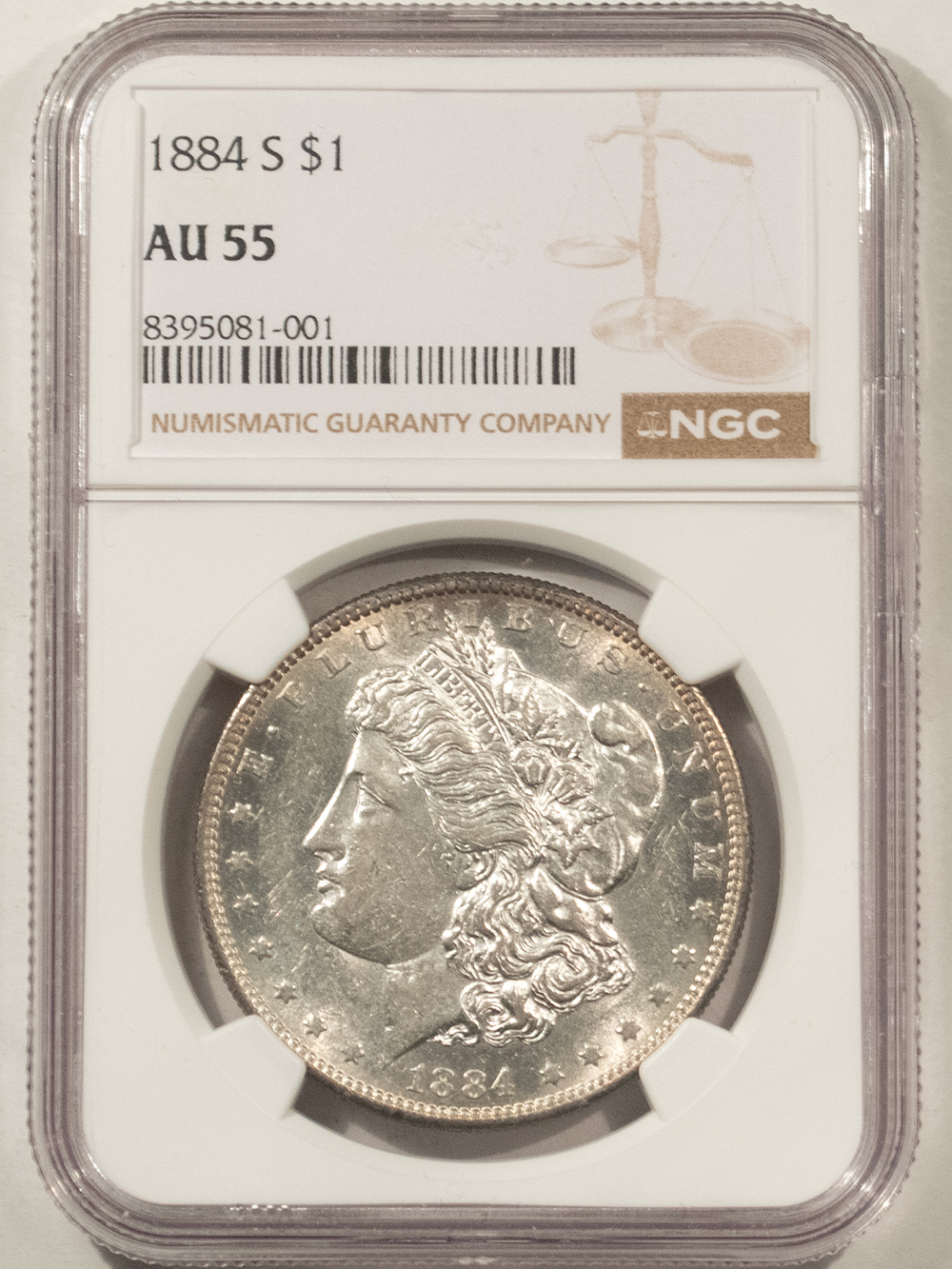 Dollars 1884-S $1 MORGAN DOLLAR – NGC AU-55, WHITE & LUSTROUS! Dollars 1884-S $1 MORGAN DOLLAR – NGC AU-55, WHITE & LUSTROUS!