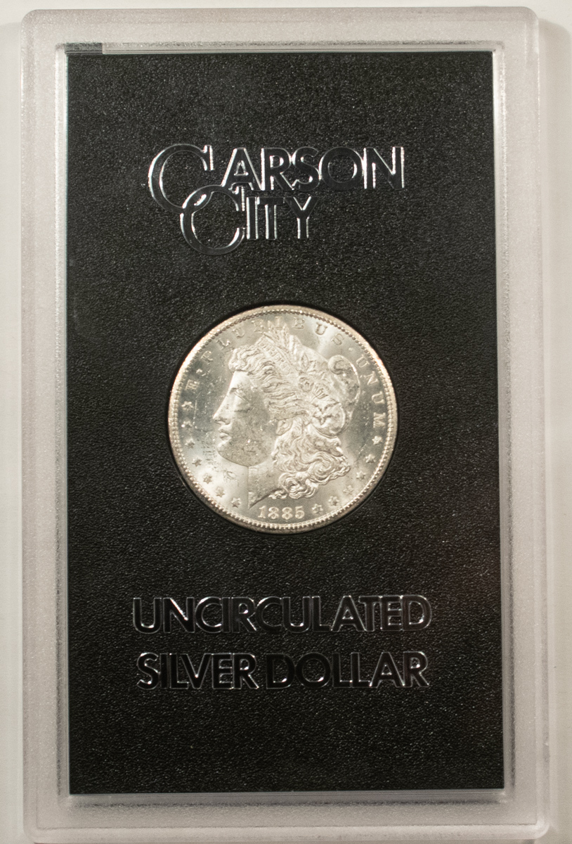 Dollars 1885-CC $1 MORGAN DOLLAR GSA – BRILLIANT UNCIRCULATED W/ BOX & CARD! CARSON CITY Dollars 1885-CC $1 MORGAN DOLLAR GSA – BRILLIANT UNCIRCULATED W/ BOX & CARD! CARSON CITY
