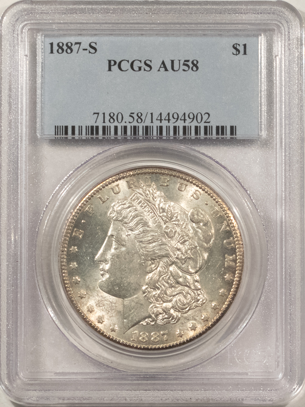 Dollars 1887-S $1 MORGAN DOLLAR – PCGS AU-58, LOOKS UNC! Dollars 1887-S $1 MORGAN DOLLAR – PCGS AU-58, LOOKS UNC!