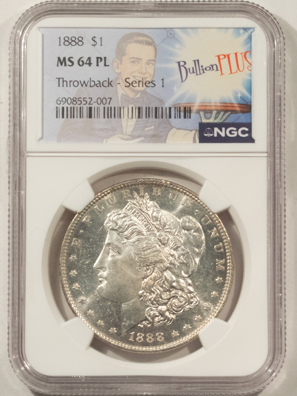 Dollars 1888 $1 MORGAN DOLLAR – NGC MS-64 PL, THROWBACK SERIES 1, PROOFLIKE GREAT LOOK! Dollars 1888 $1 MORGAN DOLLAR – NGC MS-64 PL, THROWBACK SERIES 1, PROOFLIKE GREAT LOOK!