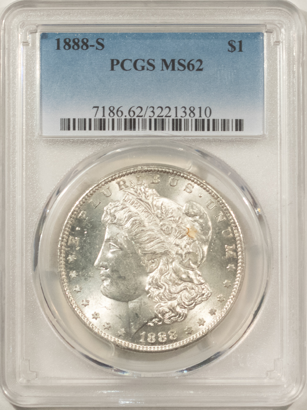 Dollars 1888-S $1 MORGAN DOLLAR – PCGS MS-62, BLAST WHITE! Dollars 1888-S $1 MORGAN DOLLAR – PCGS MS-62, BLAST WHITE!