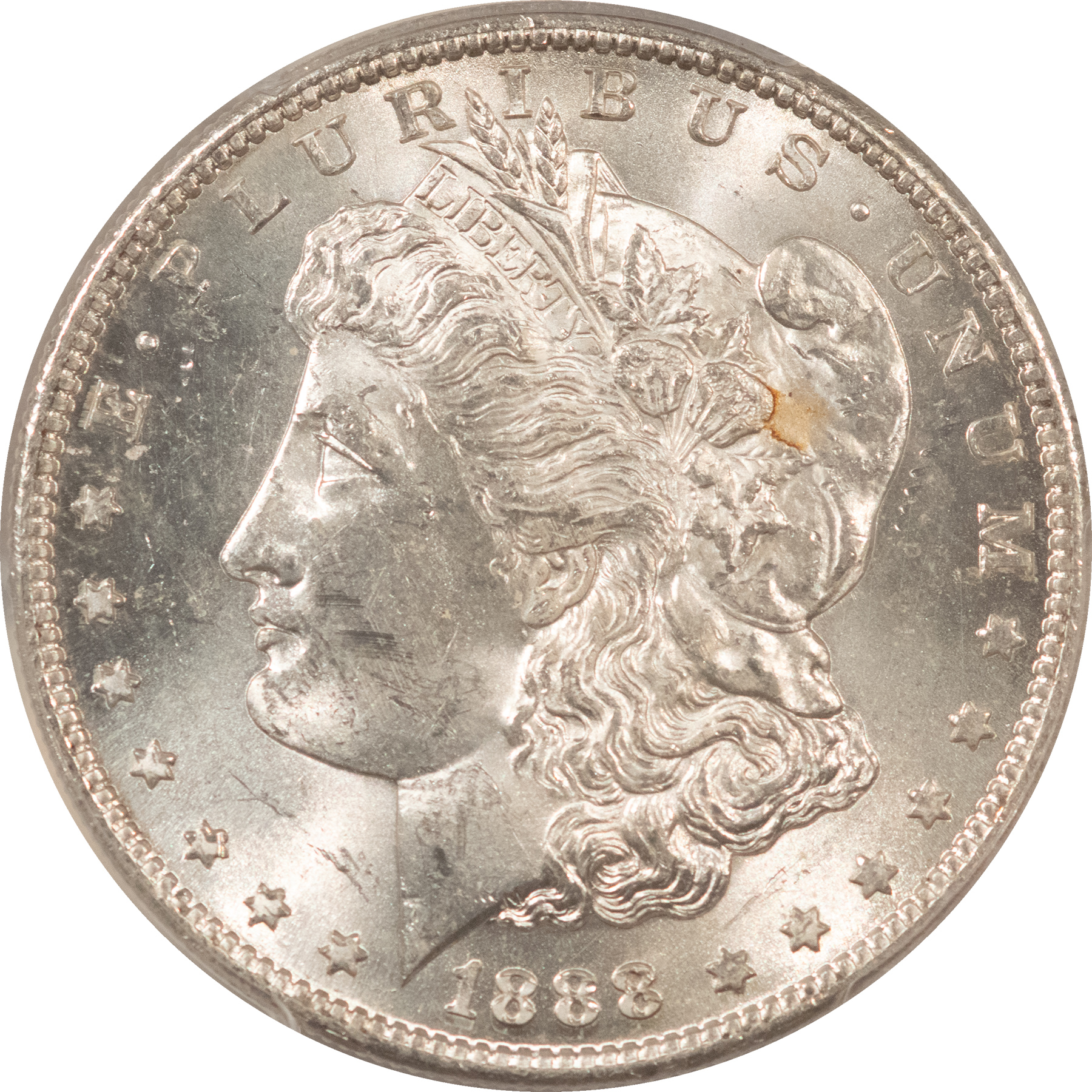 Dollars 1888-S $1 MORGAN DOLLAR – PCGS MS-62, BLAST WHITE! Dollars 1888-S $1 MORGAN DOLLAR – PCGS MS-62, BLAST WHITE!