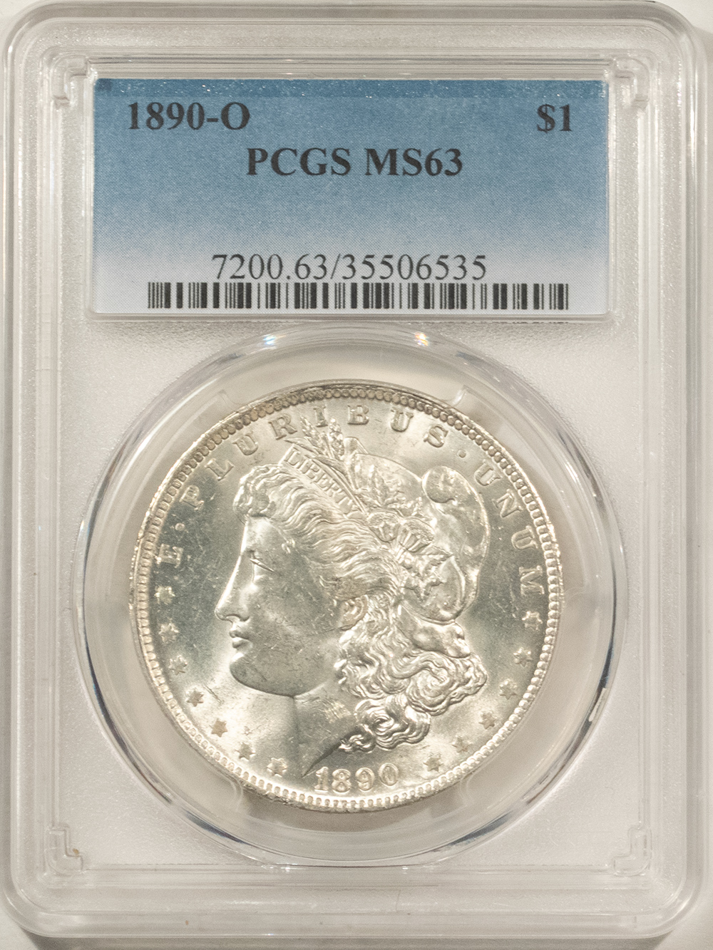 Dollars 1890-O $1 MORGAN DOLLAR – PCGS MS-63, BLAST WHITE! Dollars 1890-O $1 MORGAN DOLLAR – PCGS MS-63, BLAST WHITE!