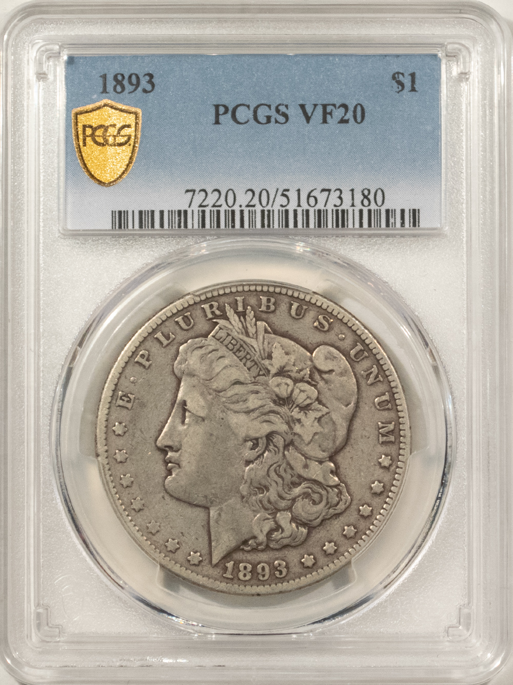 Dollars 1893 $1 MORGAN DOLLAR – PCGS VF-20, NICE & ORIGINAL! Dollars 1893 $1 MORGAN DOLLAR – PCGS VF-20, NICE & ORIGINAL!