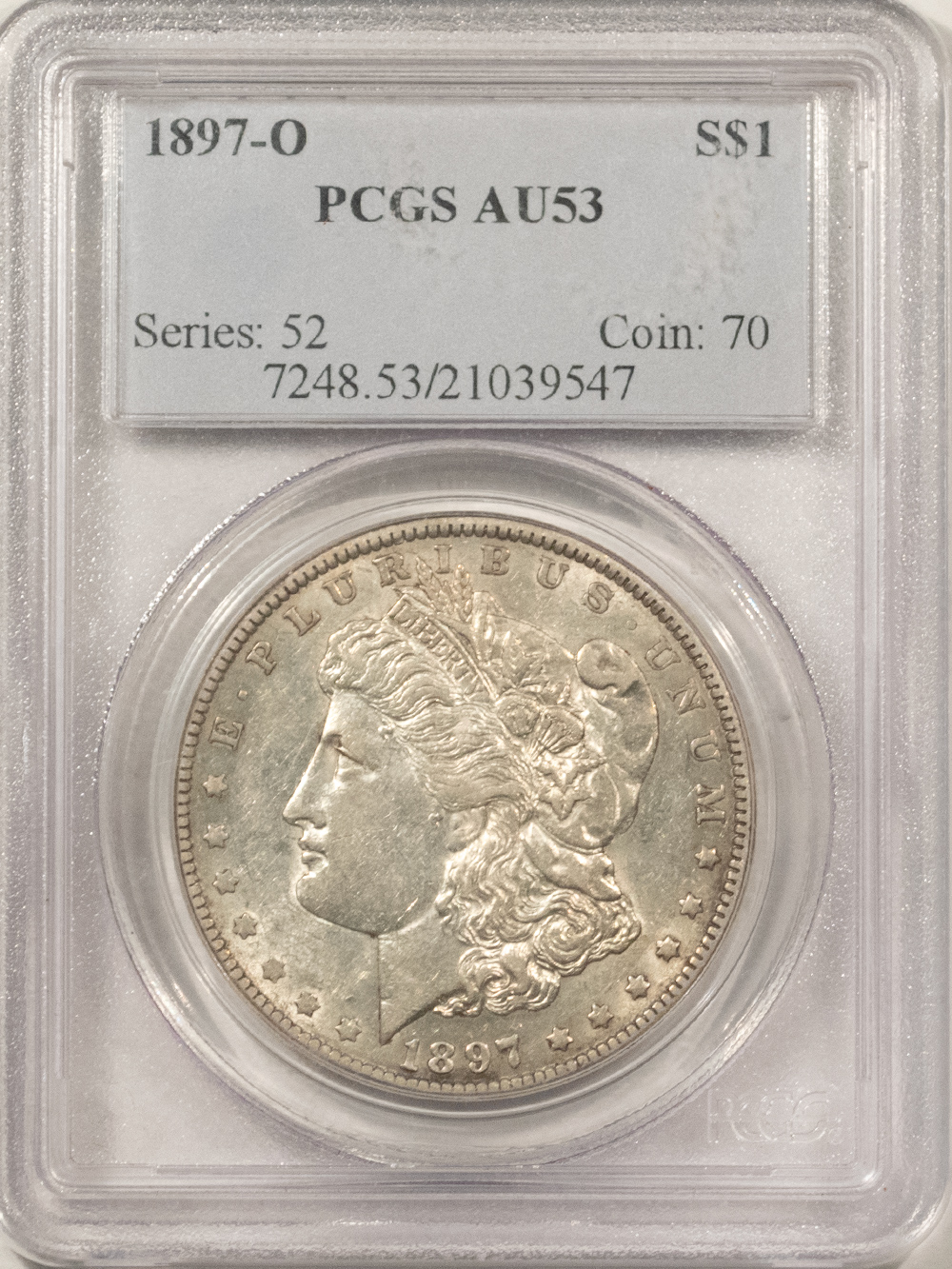 Dollars 1897-O $1 MORGAN DOLLAR – PCGS AU-53, FLASHY! Dollars 1897-O $1 MORGAN DOLLAR – PCGS AU-53, FLASHY!