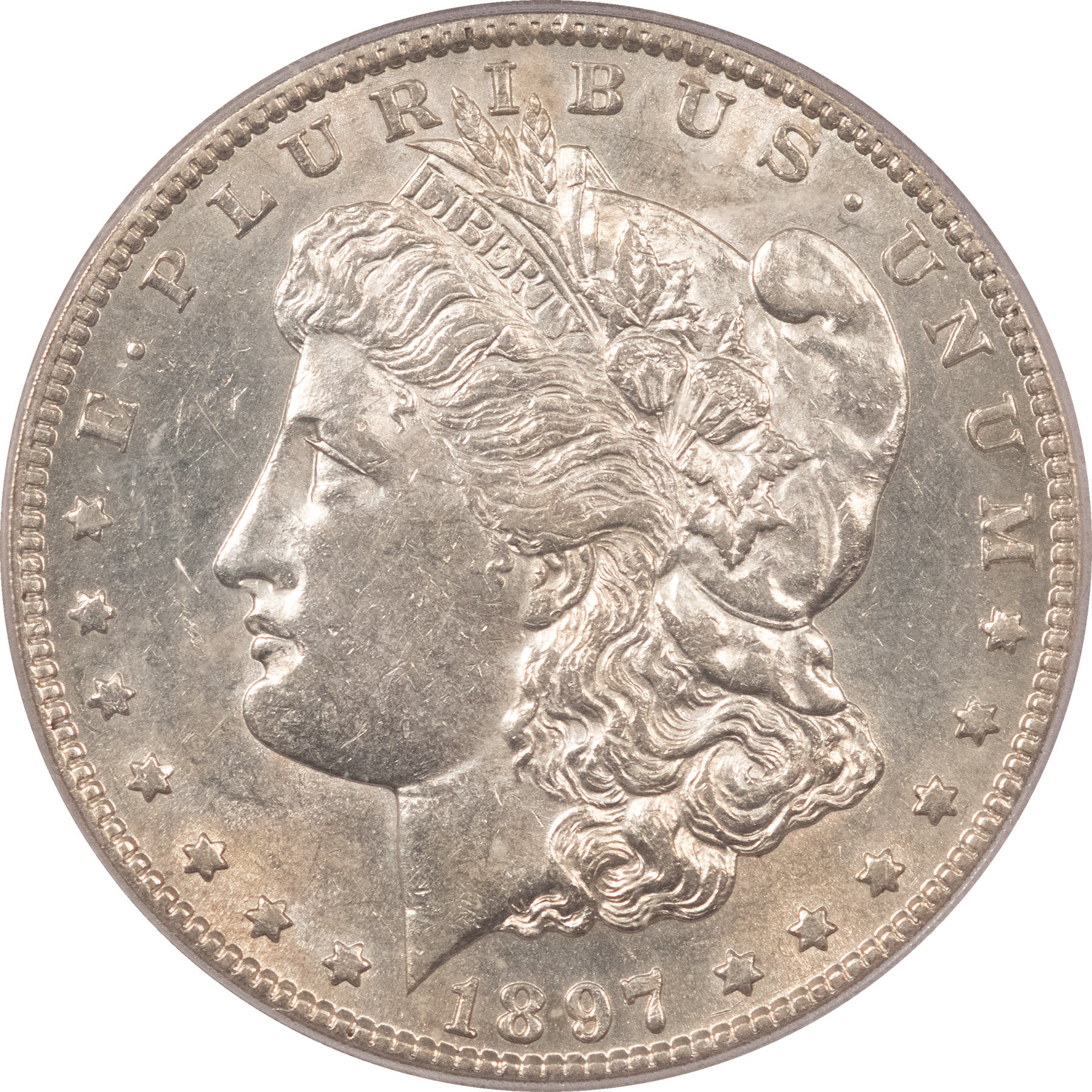 Dollars 1897-S $1 MORGAN DOLLAR – PCGS AU-55, FLASHY! Dollars 1897-S $1 MORGAN DOLLAR – PCGS AU-55, FLASHY!