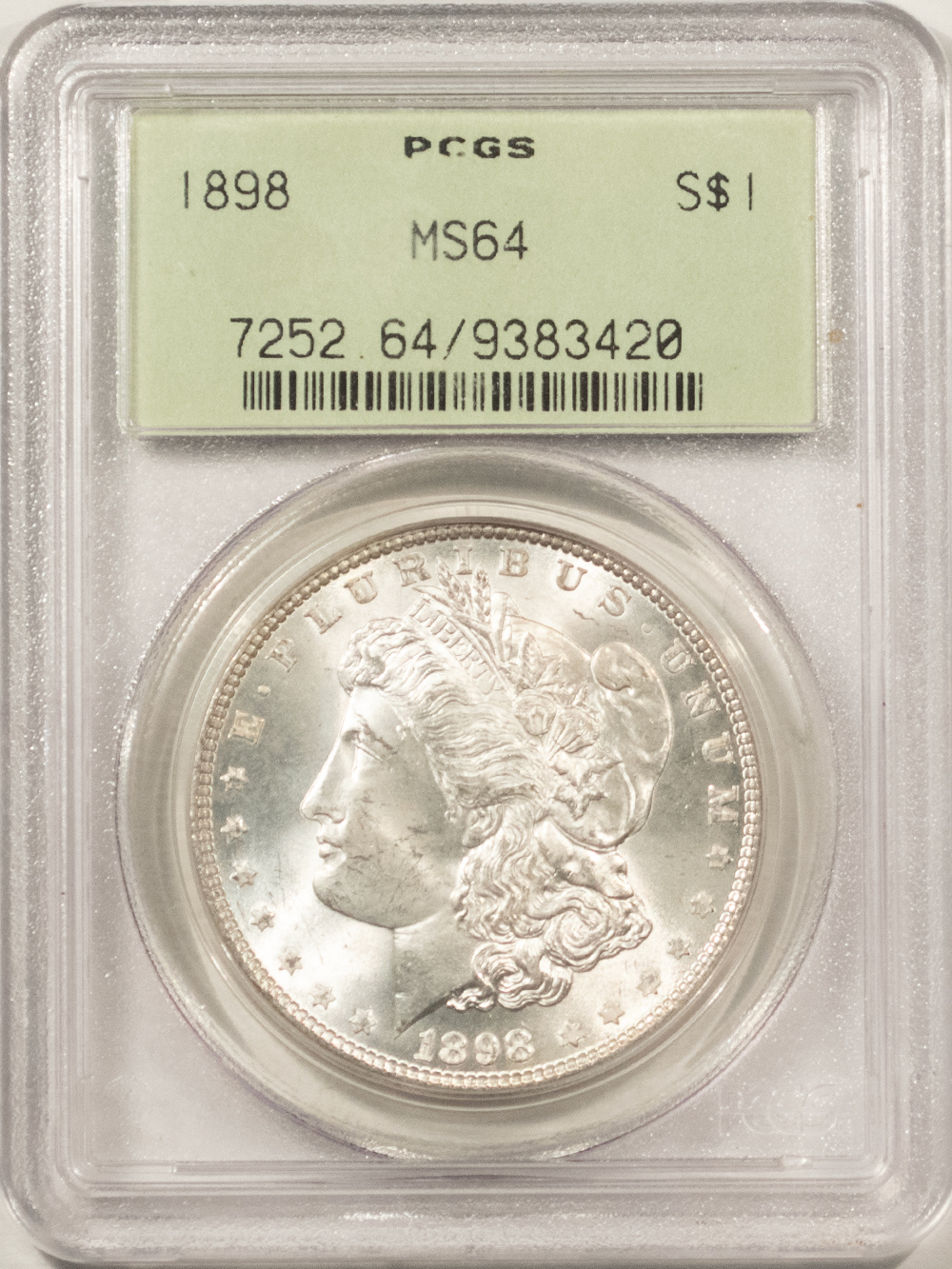 Dollars 1898 $1 MORGAN DOLLAR – PCGS MS-64, OLD GREEN HOLDER & PREMIUM QUALITY! Dollars 1898 $1 MORGAN DOLLAR – PCGS MS-64, OLD GREEN HOLDER & PREMIUM QUALITY!