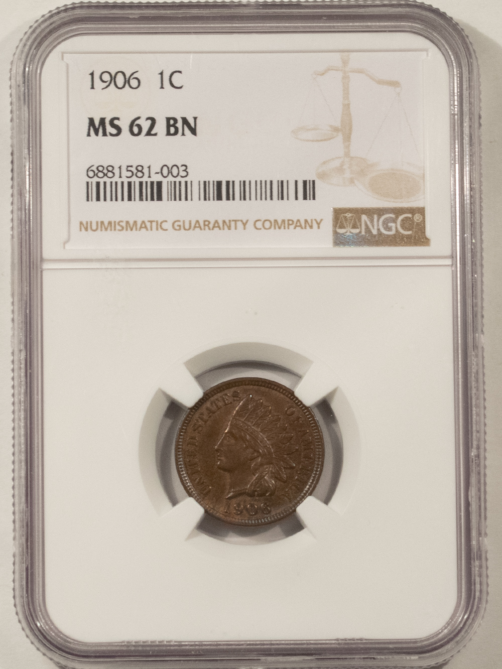 Indian 1906 INDIAN CENT – NGC MS-62 BN, ATTRACTIVE! Indian 1906 INDIAN CENT – NGC MS-62 BN, ATTRACTIVE!