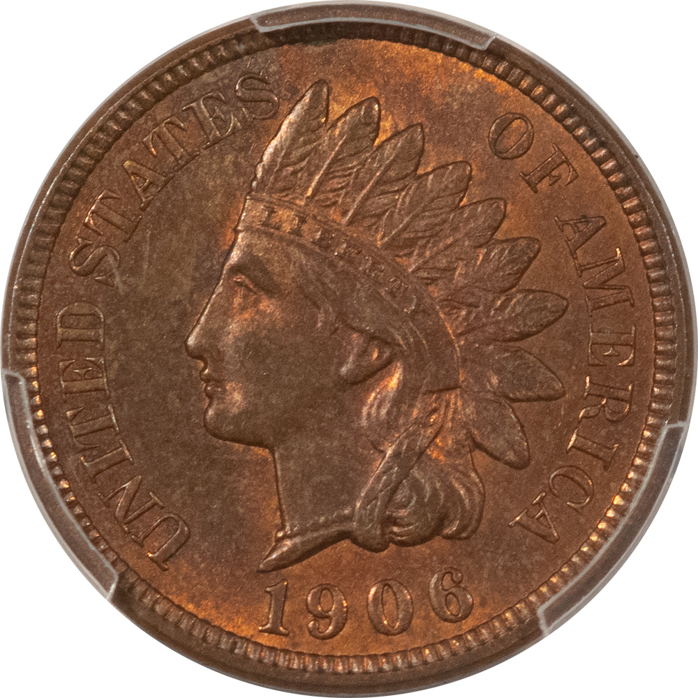 Indian 1906 INDIAN CENT – PCGS MS-63 RB, CHOICE! Indian 1906 INDIAN CENT – PCGS MS-63 RB, CHOICE!