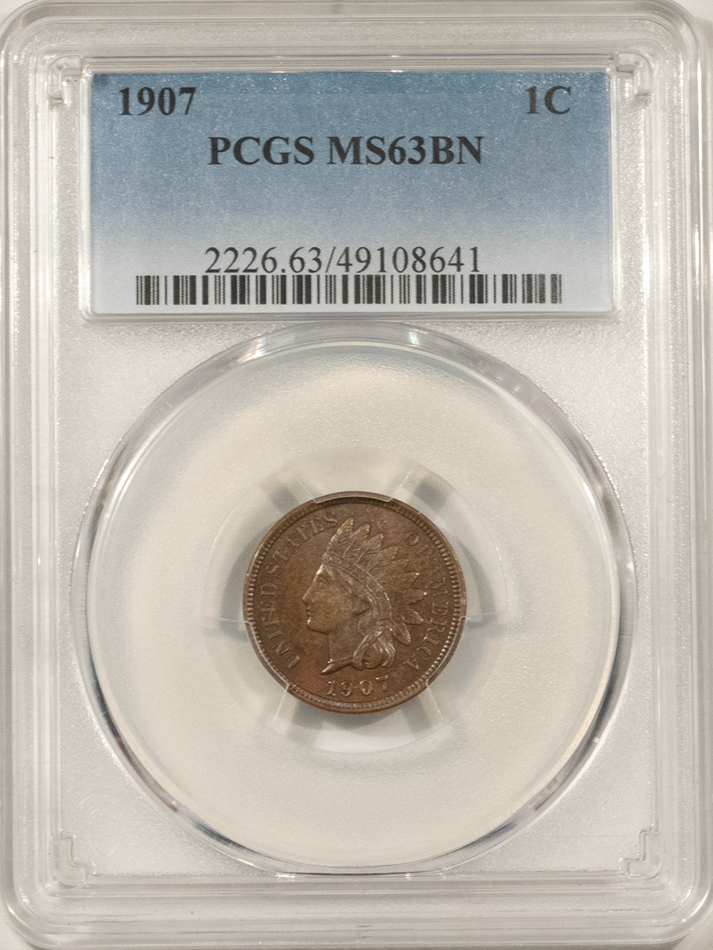 Indian 1907 INDIAN CENT – PCGS MS-63 BN, CHOICE! Indian 1907 INDIAN CENT – PCGS MS-63 BN, CHOICE!
